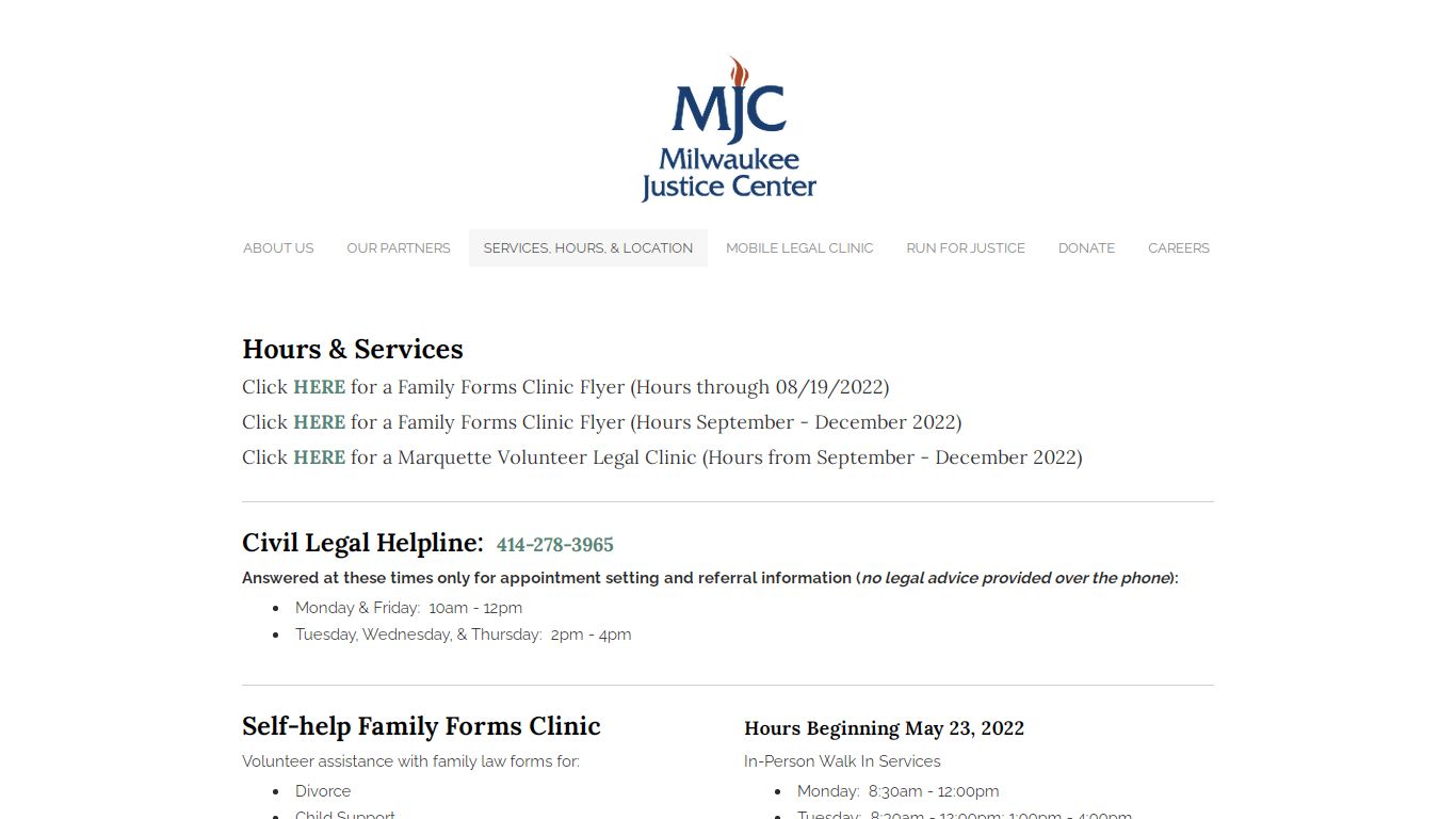 Services, Hours and Location | Milwaukee Justice Center